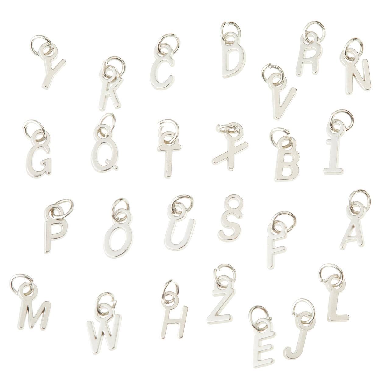 12 Packs: 26 ct. (312 total) Mini Rhodium-Colored Alphabet Capitals Charms by Bead Landing™